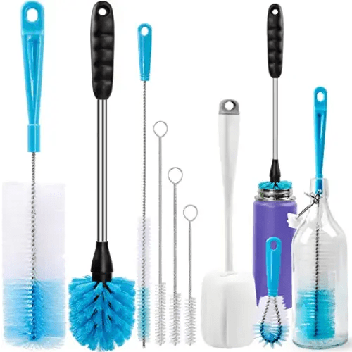 Holikme 8 Pack Bottle Brush Cleaning Set，Long Handle Bottle Cleaner for Washing Narrow Neck Beer Bottles, Wine Decanter, Narrow Cup，Pipes, Hydro Flask Tumbler, Sinks, Cup Cover，White