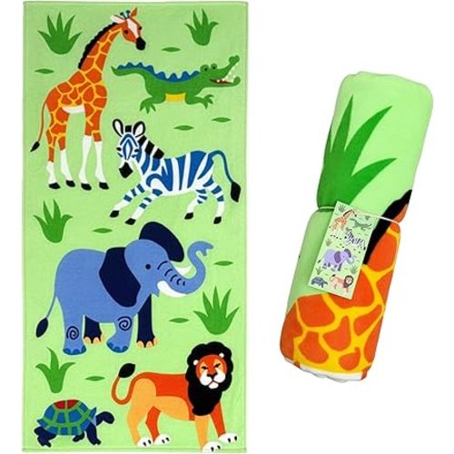 Wildkin Kids Beach Towel – 100% Cotton, Soft & Absorbent, Ideal Pool & Beach Essential - Wild Animals