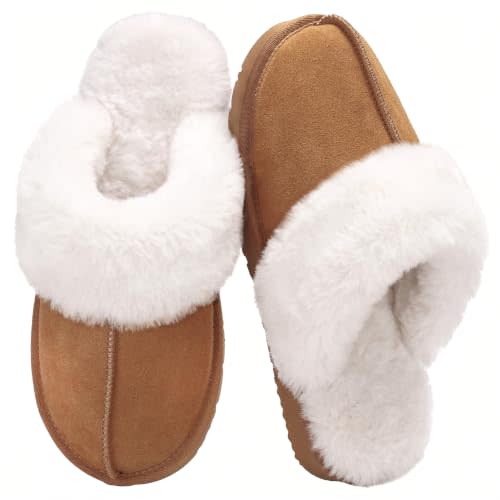 OOW Fuzzy Slippers for Women Cozy Faux Fur House Shoes Memory Foam Slippers | Winter, Warm Slippers, Cushioned Insole, Non-slip Outsole, Indoor and Outdoor, Great Gift for Women