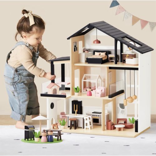 Tiny Land Modern Family Dollhouse with 53Pcs Furniture & Dolls