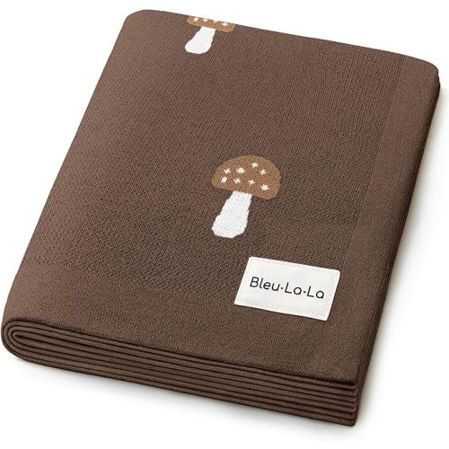 Knit Baby Blanket for Girls and Boys 100% Cotton Buttery Soft Cozy Receiving Swaddle Crib Stroller Blanket for Shower Gift Registry for Newborns, Infants, Toddlers (Mushroom - Mocha)