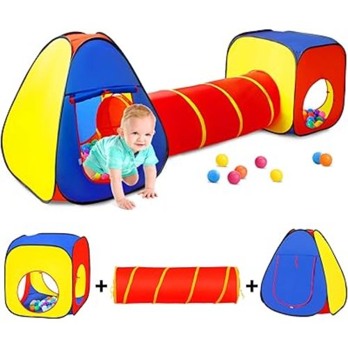 Kids Play Tent with Ball Pit+Crawl Tunnel+Castle Tent