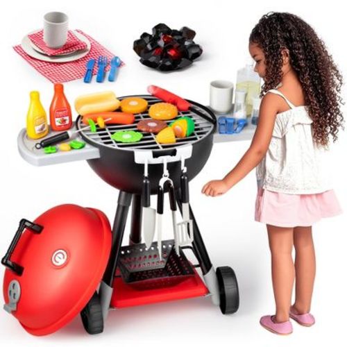Joyfy 34Pcs Kids Kitchen Playset, Toy BBQ Grill Set, Indoor Outdoor Play Food Cooking Toy Set, Christmas Birthday Gift for Boys Girls Toddlers 2 3 4 5