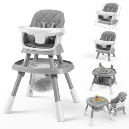 TODECARE 15-in-1 Convertiable High Chair for Babies and Toddlers,  Highchair & Activity Center, Booster Seat w/5-Point Harness & Removable Tray, Gray