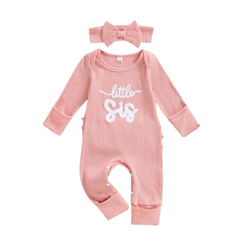 allshope Infant Baby Girl Fall Outfit Sweatshirt Romper Little Sister Lil Sis Long Sleeve Jumpsuit Newborn Clothes