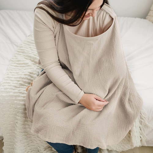 Muslin Nursing Cover for Baby Breastfeeding, Breathable 100% Cotton Breastfeeding Cover with Rigid Hoop for Mother Nursing Apron, Multi-use Carseat Canopy