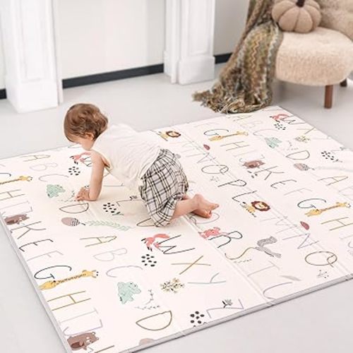 Baby Play Mat 71x79 Inch,XPE Dual-Sided Design Foldable Play Mats for Babies and Toddlers, Waterproof & Anti-Slip Baby Mat for Floor, Portable Baby Foam Crawling Mat with Travel Bag
