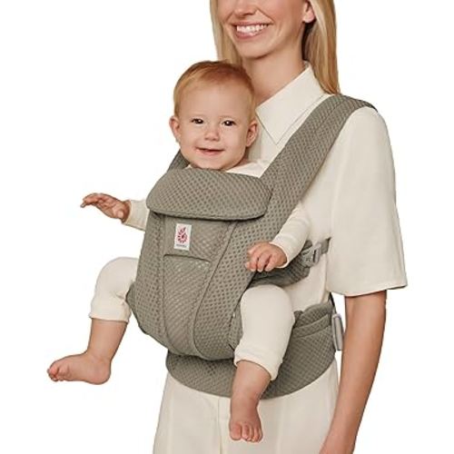Ergobaby Omni Deluxe Baby Sling Carrier Newborn to Toddler - Breathable Baby Carriers for Summer - All-Position Carrier with Enhanced Lumbar Support & Airflow (7-45 Pounds), Mesh, Soft Olive