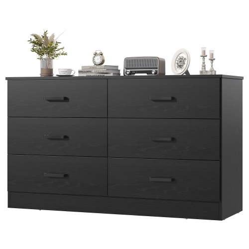 Frmobepts Wood Dresser for Bedroom, 6 Drawer Dresser, 15.8" D x 47.2" W x 27.7" H, Black