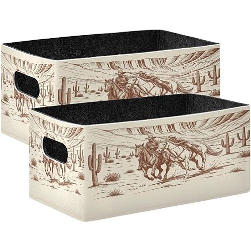 Kcldeci American Wild Western Desert Cowboy Storage Bins Baskets for Organizing 2Pack, Sturdy Storage Basket Foldable Storage Baskets for Shelves Closet Nursery Toy
