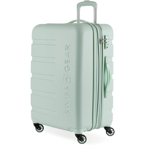 SwissGear 7366 Hardside Expandable Luggage with Spinner Wheels, Clearly Aqua, Checked-Medium 23-Inch