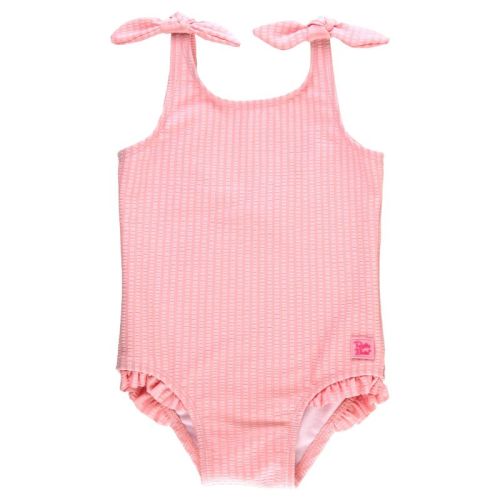 Rufflebutts Girls Seersucker Tie Shoulder One Piece - Pink Seersucker, Size: 3-6 Months