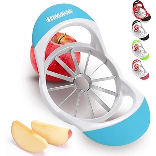 SCHVUBENR 4.72 Inch Large Apple Slicer with 12 Blades - Professional Apple Cutter - Stainless Steel Apple Corer - Sharp Apple Slicer and Corer - Apple Corer Tool - Dishwasher Safe(Blue)