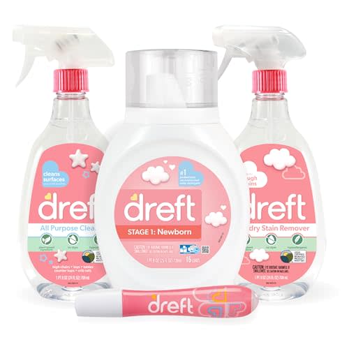 Baby Gifts Set by Dreft, Baby and Mom Gift Set with Liquid Laundry Detergent, Laundry Stain Remover, Stain Remover Pen & All Purpose Cleaner Spray, Great for Baby Showers