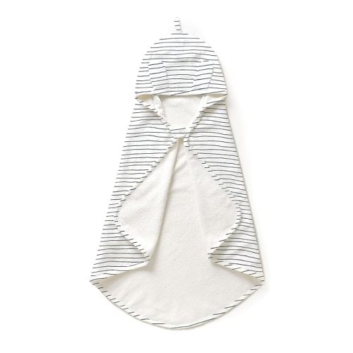 MakeMake Organics Organic Cotton Hooded Towel Baby Toddler GOTS Certified Organic Cotton Beach Poncho Towel Large Absorbent Non Toxic Neutral (Navy Stripes, Diagonally 35"x35")
