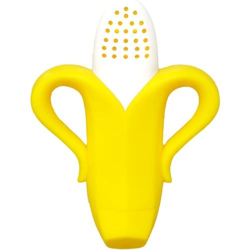 RaZbaby Fruitique Fruit Feeder One-Piece Baby – Larger Opening for Refilling & Fits More Fresh/Frozen Fruit for Teething Relief, Easy to Hold, Safer Design, BPA-Free, Dishwasher Safe - Banana