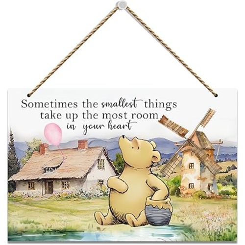 Classic Winnie Wooden Hanging Sign - Adorable Winnie Quotes Wall Decor for Home, Bedroom, Nursery