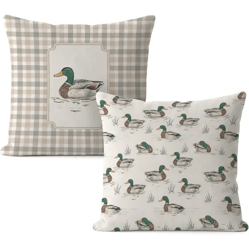 Farmhouse Mallard Duck Pillow Covers 18x18, Mallard Duck Nursery Decor, Ducks Hunting Gifts Decorative Throw Pillow Covers for Kids Room Home Living Room Bedroom Sofa Couch Set of 2