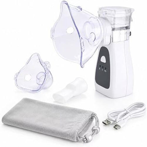 Portable Nebulizer for Adults and Kids, Handheld Nebulizer Machine with Adult and Child Masks, Mouthpiece, USB Cable and Storage Bag for Home and Travel Use