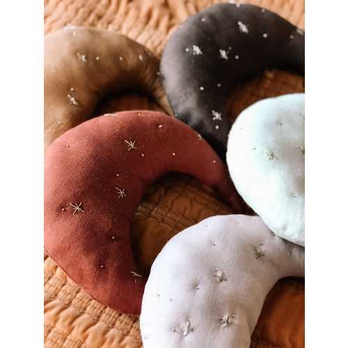 Linen Embroidered Moon Pillow - Nursery Pillow - Children's Pillow