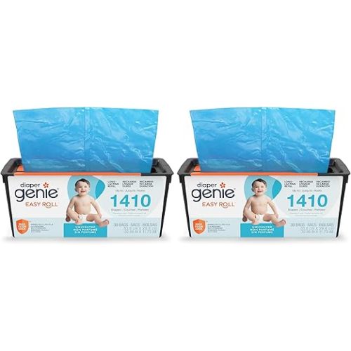 Diaper Genie Easy Roll Refill | 30 Bags Per Refill | Holds Up to 1410 Newborn Diapers | Odor Control | Diaper Pail Refill Bags | Fits Diaper Genie Signature & Platinum Pails (Pack of 2)