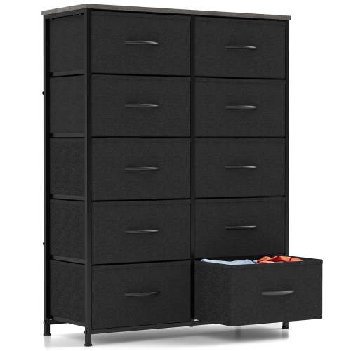 CONCETTA 10-Drawer Fabric Dresser, Durable Storage Chest for Bedroom, Closet, Black
