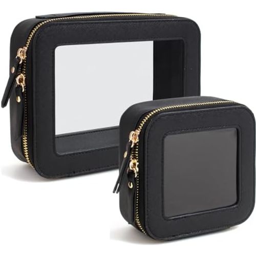 Travel Clear Makeup Bag Set, TSA Approved Cosmetic Bag Case with Zipper Portable Makeup Pouch Toiletry Bag Traveling Cosmetic Organizer Storage Bag Car Organizer Car Essentials