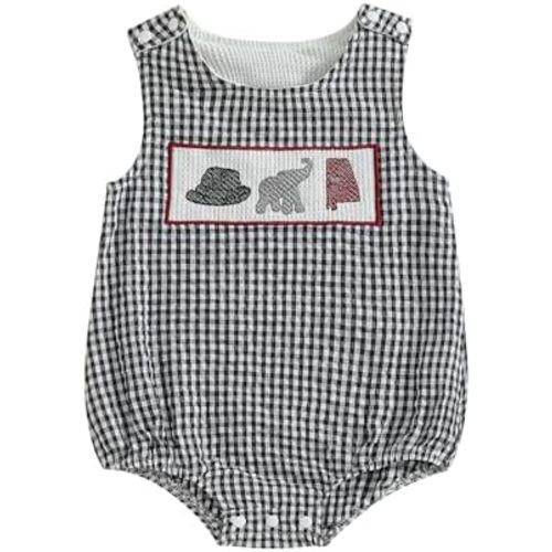 Baby Girl Boy Football Outfit College Football Bubble Romper Sleeveless Plaid Overalls Bodysuit Game Day Clothes
