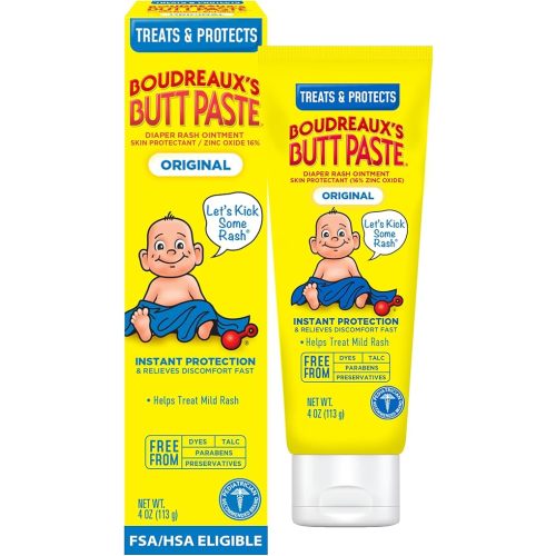 Boudreaux’s Butt Paste Original Diaper Rash Cream for Baby, Ointment With Zinc Oxide, 4 oz Tube