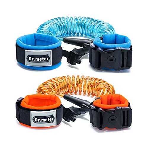Dr.meter Toddler Leash, 2 Pack Safety Anti Lost Wrist Link with Key Lock, Reflective Child Walking Harness, 8.2ft Blue + 4.92ft Orange Kids Leash for Supermarket Mall Airport Amusement Park Zoo Travel