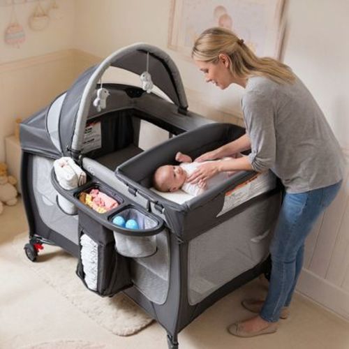TODECARE 4 in 1 Baby Bassinet, Portable Pack and Play, Convertible Bedside Crib Sleeper, Diaper Changer, Storage Basket & Travel Bag, Grey