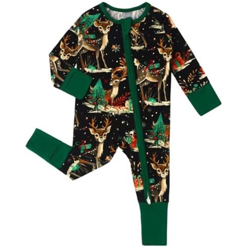 Baby Footless Pajamas with Mittens and Feet Cuffs Viscose of Bamboo Cartoon Infant Boys Girls Zipper Pjs Romper