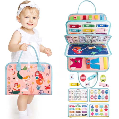 Suorfoxs Montessori Busy Board, Educational Toddler Cognitive Toys, Travel Activities, Sensory Motor Skills