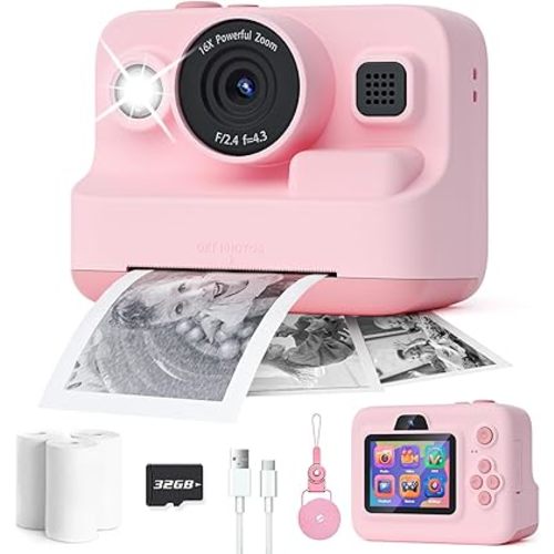 Dylanto Kids Camera Instant Print,1080P Kids Instant Cameras that Print Photos,Christmas Birthday Gifts for Girls Age 3-12,Portable Toy for 3 4 5 6 7 8 9 10 Year Old Girls Boys Pink