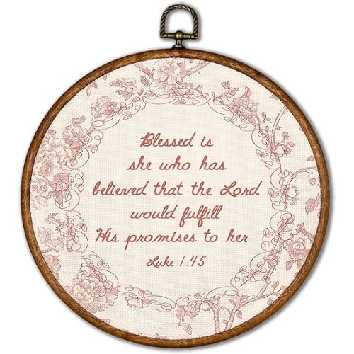 KSDUT Christian Wall Decor Art - Pink Flower Trendy Retro Wall Art Canvas Frame Hanging Prints, Bible Verse Preppy Round Wall Art Decor for Grandmillennial Home Bedroom Decorations 10"x10"
