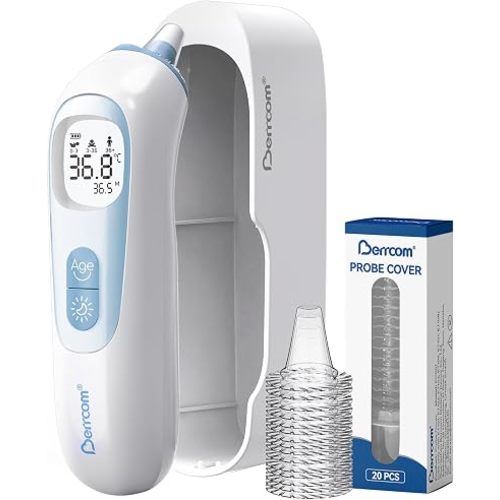 Berrcom Digital Ear Thermometer, Heated Tip & Age Precision Infrared Ear Thermometer for Baby Kids Adults, Fever Alarm Mute Night Light, 20 Probe Covers & Storage Box, Accurate Baby Ear Thermometer