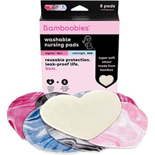 Bamboobies Women’s Nursing Pads, Reusable and Washable, Marble Print, Variety Pack, Leak-Proof for Breastfeeding, 4 Pairs