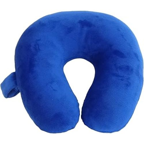Kids Travel Neck Pillow - Cozy Soft Microfiber, Compact Design for Airplane, Car Seat, or Toddler Travel Support – Blue