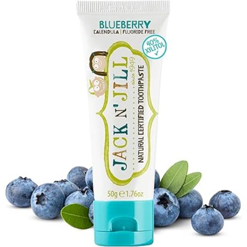 Jack N' Jill Natural Certified Kids Toothpaste: Blueberry - Organic Fruit Flavoring, 40% Xylitol, Gluten Free, Vegan, Fluoride Free, SLS Free, Sugar-Free - 1.76 oz (Pack of 1)