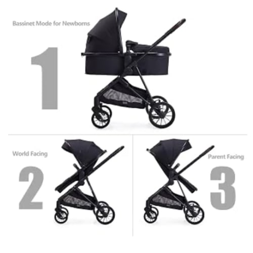 Lortsybab Infant Newborn Baby Stroller - 2 in 1 Pram Stroller with Reversible Seat, for 0-36 Months Babies