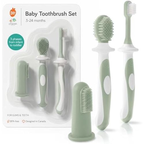 Cherish Baby Care Baby Toothbrush Set 0-2 Years - Silicone (Sage Green)
