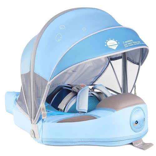 Lurui Baby Floats for Pool with Canopy Removable Sun Protection Canopy Mambobaby Float Non Inflatable Upgrade Add Tail Avoid Flip Waterproof Skin-Friendly Infant Swim Float 3-24 Months
