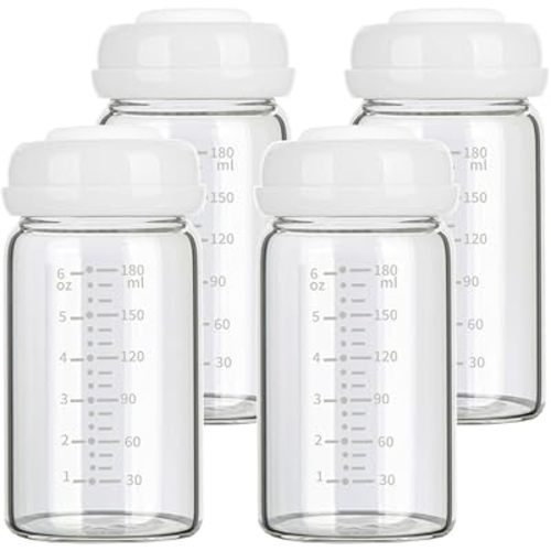 Glass Breast Milk Collection and Storage Bottles, 4 Pack, 6oz/180ml
