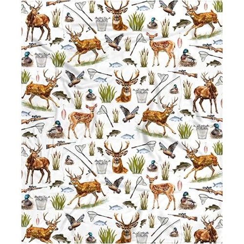 Hunting Fishing Deers Blanket Gifts for Boys Toddlers Kids - Super Soft Fuzzy Lightweight Flannel Throw Sheets Decor for Newborn Crib Baby Stroller Daycare Sofa Lap Travel 40"x30" for Baby/Pets