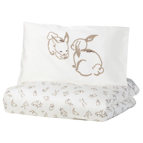 RÖDHAKE Funda nórdica+funda almohada cuna - motivo conejo/blanco/beige 43x49/14x22 "