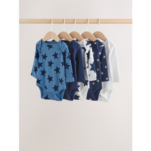 Navy Star Long Sleeve Bodysuits 5 Pack