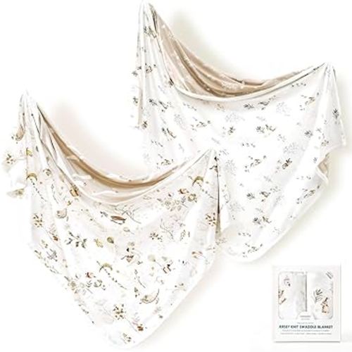 GRSSDER Baby Blankets Super Soft Stretchy Jersey Swaddle Blanket 2 Pack for Baby Boys, Double Layer Reversible Receiving Blankets 34 x 44, Extra Large for Swaddling, Cute Duck & Rabbit