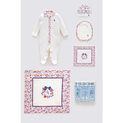 5-Piece Newborn Set - Tiny Flowers / Red