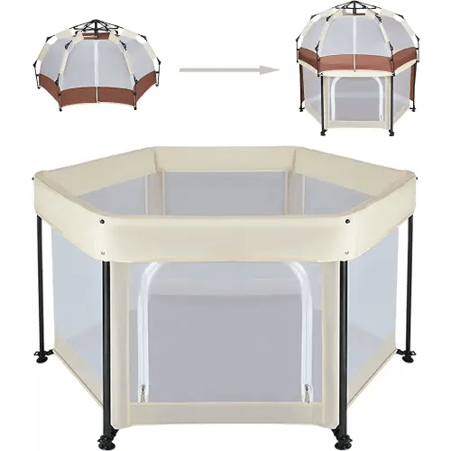 Bend River Portable Baby Playpen with Padded Floor, Toddler Beach Tent with Detachable Canopy, Play Yard for Indoor and Outdoor White