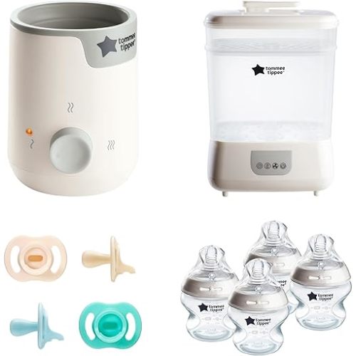Tommee Tippee Ultimate Feeding Kit, Steridryer Electric Steam Sterilizer and Dryer, Easiwarm Baby Bottle Warmer, Ultra-Light StayPut Pacifier & 5oz Natural Start Anti Colic/Gas Baby Bottles